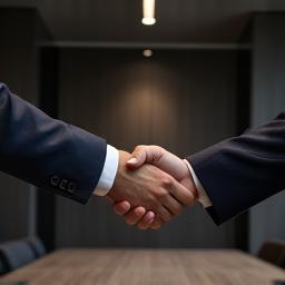 Two men shaking hands after a negotiation