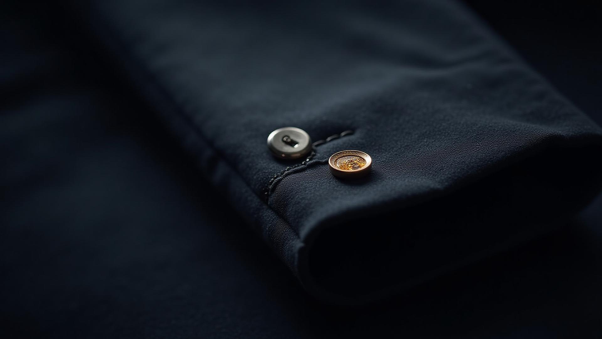 Close-up detail of a handmade luxury suit jacket, showing fine stitching on the lapel